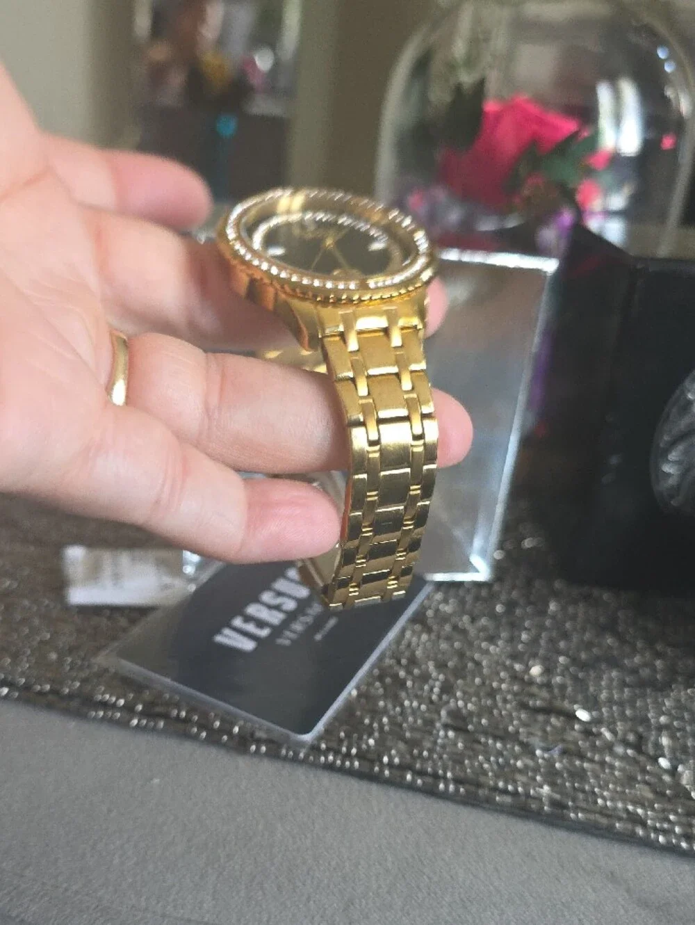 Versus Versace Gold-Tone Crystal Accent Women's Bracelet Watch with Black Dial